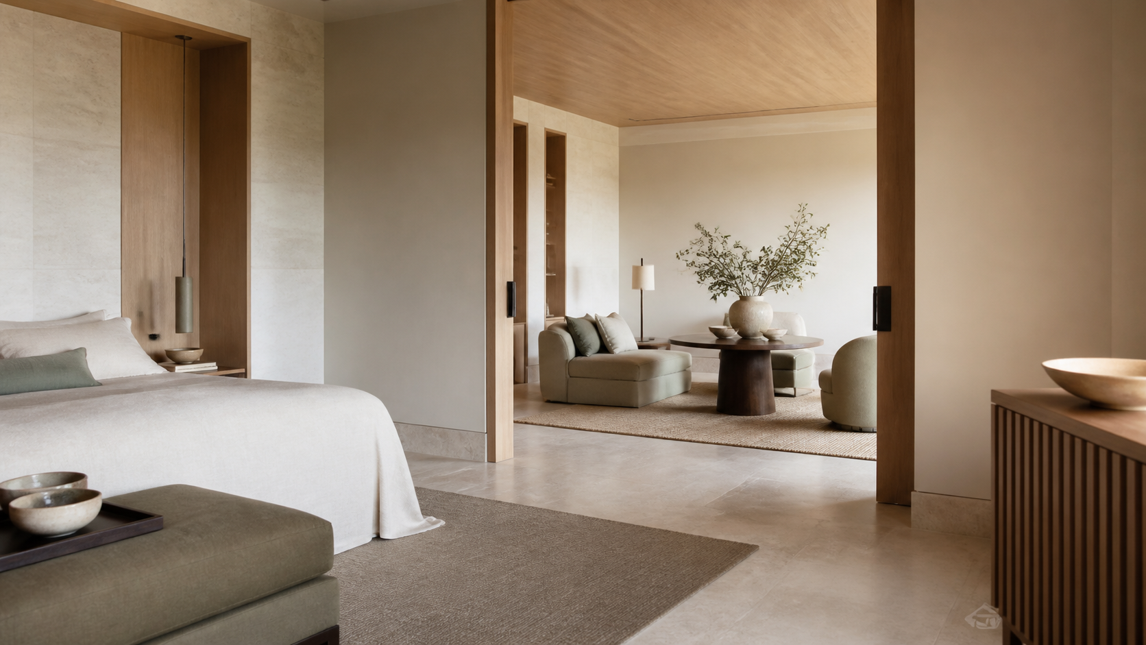 A serene suite in pale natural materials